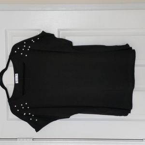 Black Blouse with Faux Pearls